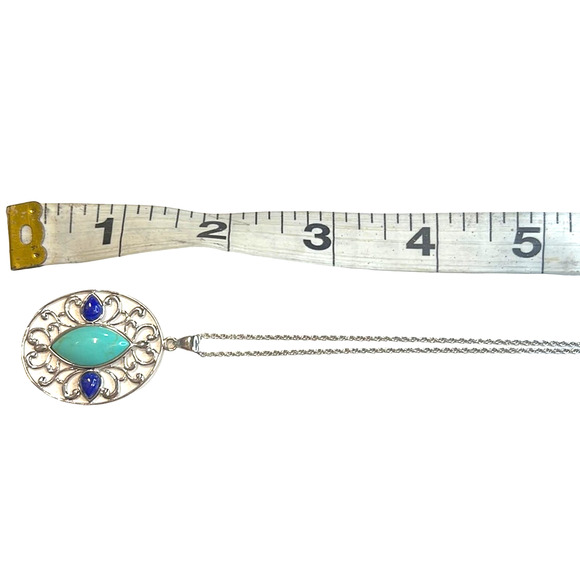 R. H. Macy Silver, Turquoise & Lapis Filigree Necklace, NWT! - Picture 5 of 6